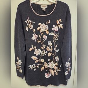 Vintage Worthington Ramie Cotton Sweater with Floral Embroidery